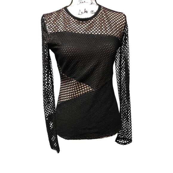 BCBGMAXAZRIA Black Mindy Mesh-Paneled Top Sz M - Picture 4 of 9